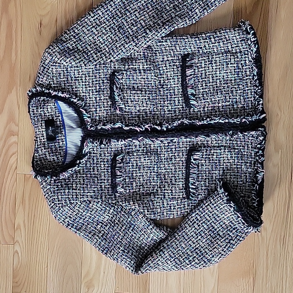 EUC J. Crew Lady Jacket in Multicolor Metallic Tweed with Braided Trim